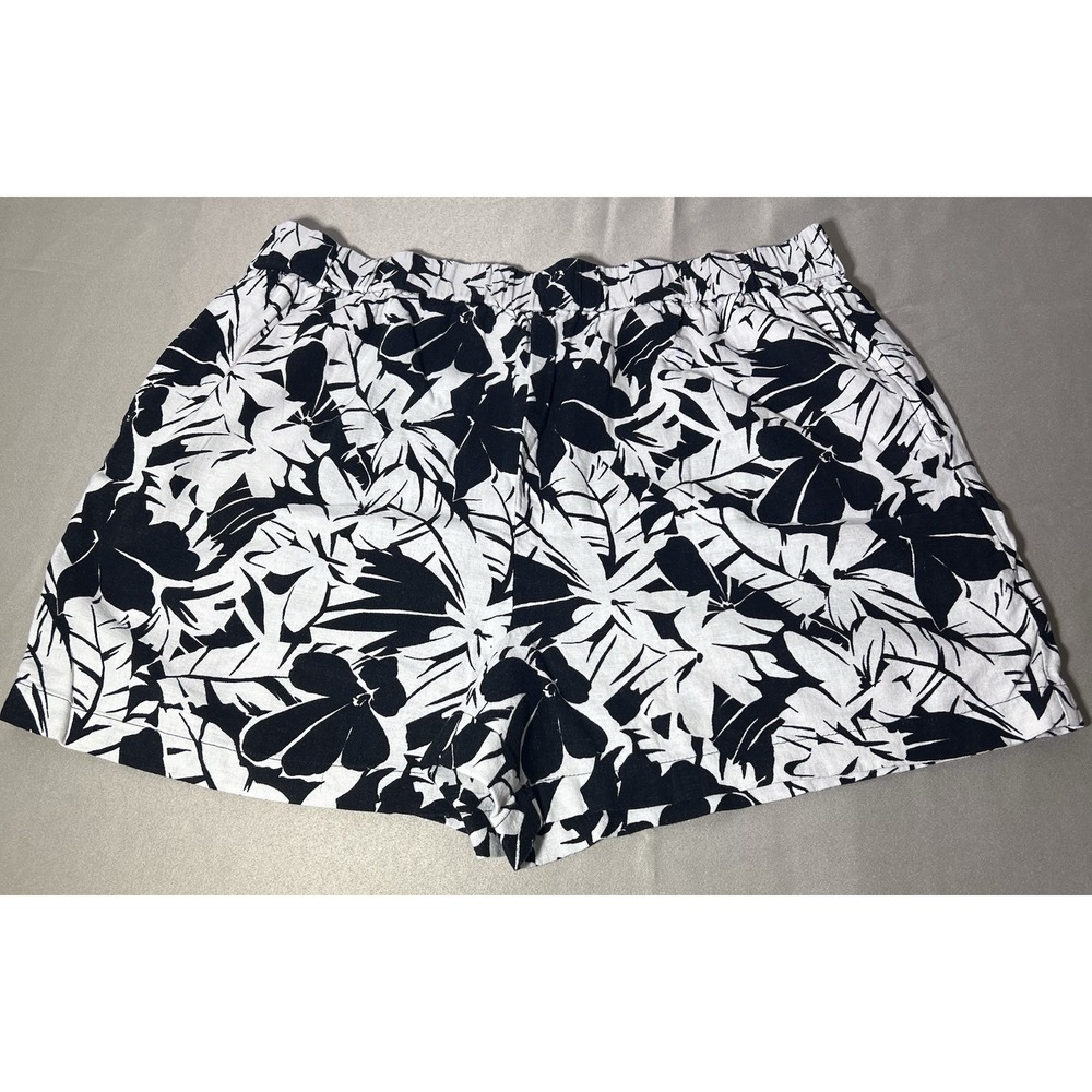 Michael Michael Kors Shorts Womens Large Black White Linen Blend Tropical Floral